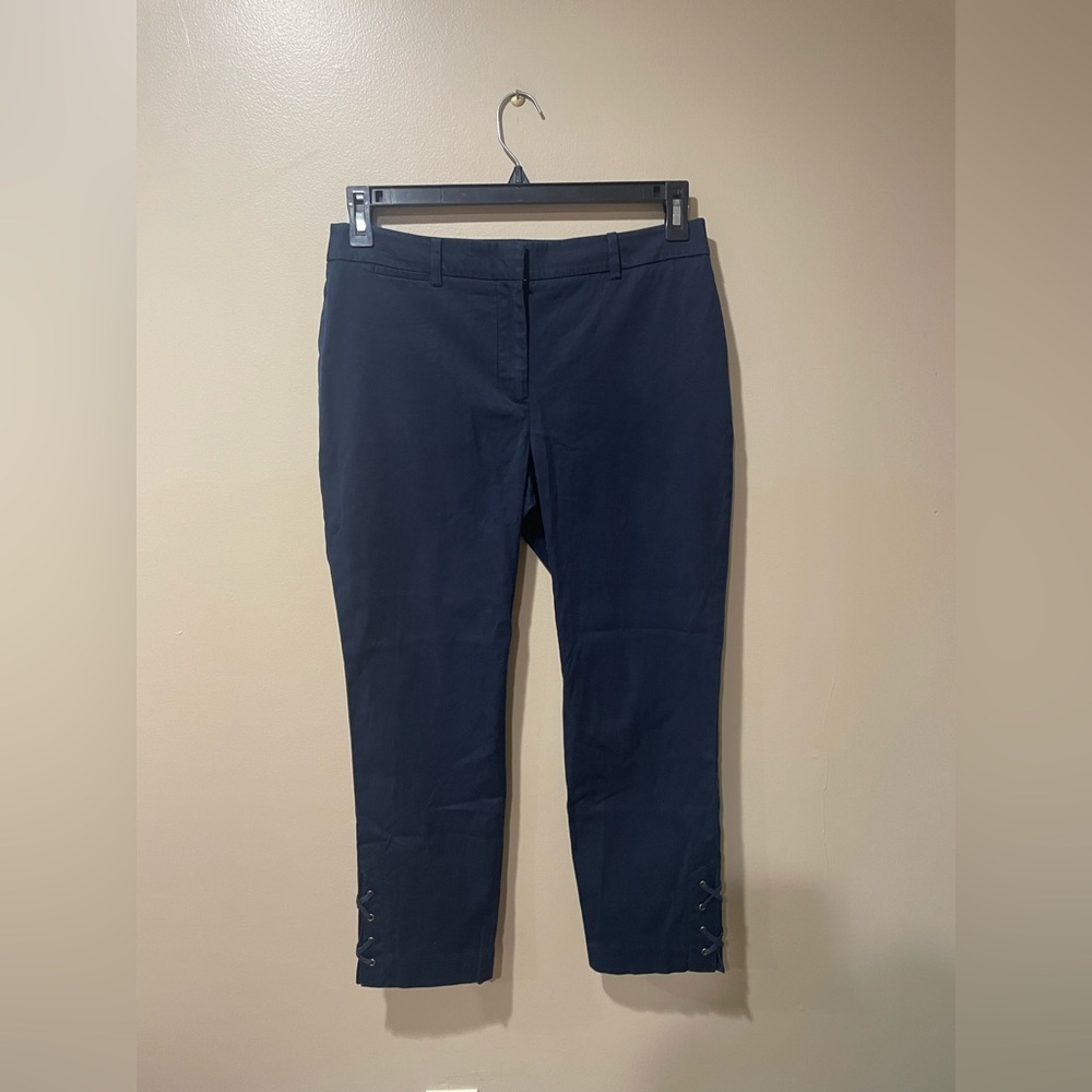 Talbots dark blue chino type pants with laced up accent on bottom ~ Size 6